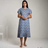 Frock Wear, Free Size, Ankle Length, Tie-Up, Puff Sleeve Sleepwear in Softest Cotton Fabric (Bra Size 34"-38" | 50”-52″ length)